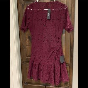 NWT- Lulus Burgundy Lace Short Sleeved Mini Dress- Size M